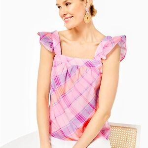 Lilly Pulitzer Reyna Top in Pink Isle Madras Plaid
